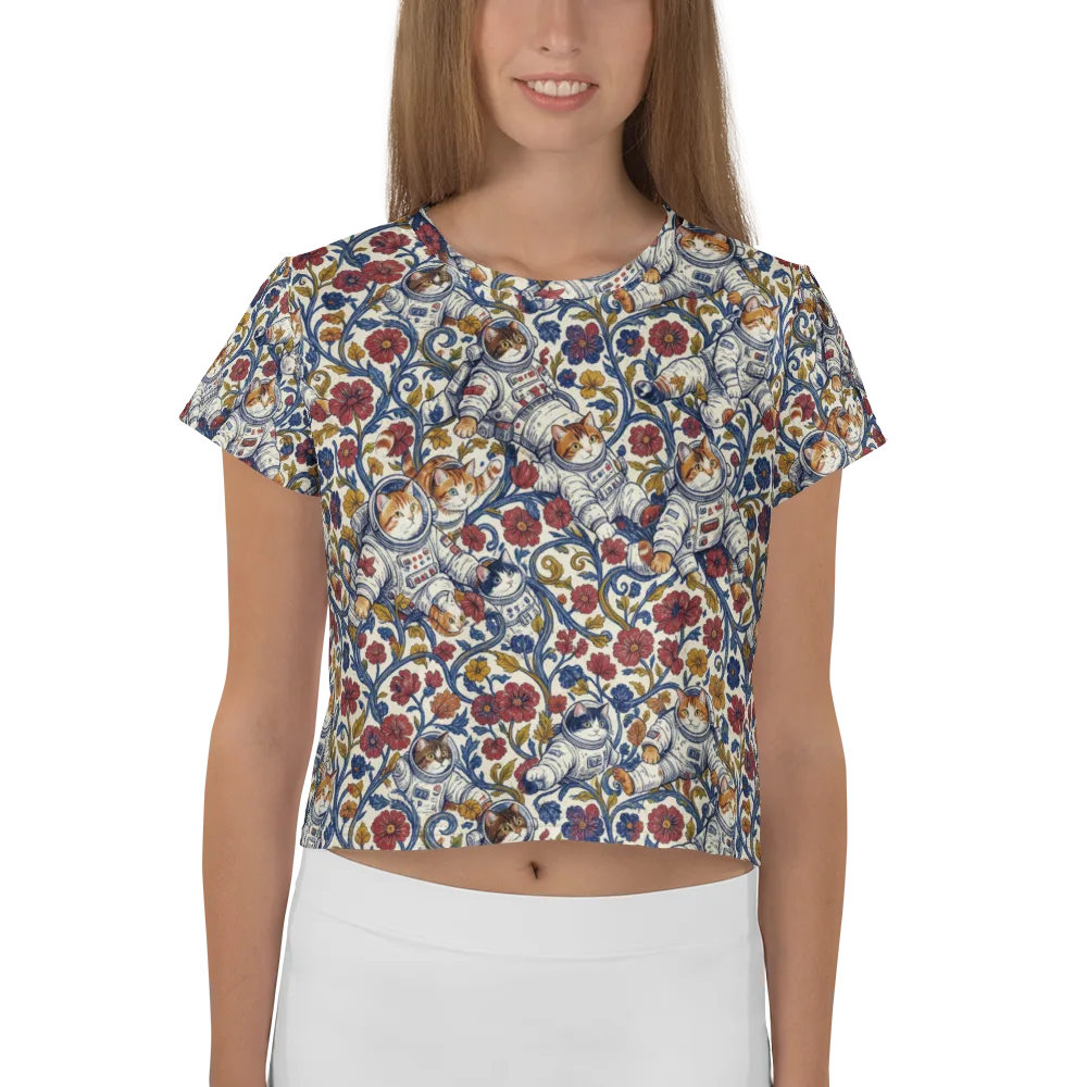 Cosmic Cat Garden on Crop Tee — Front