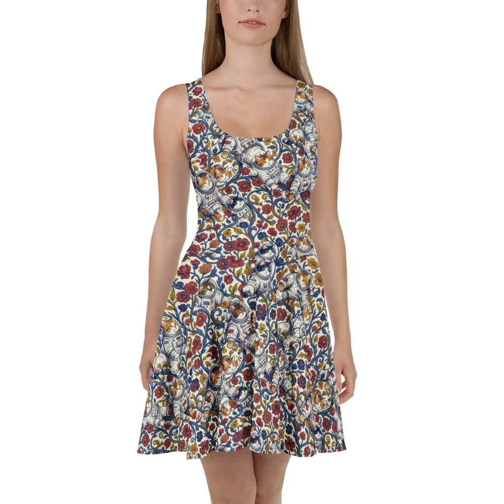Cosmic Cat Garden on Skater Dress — Front