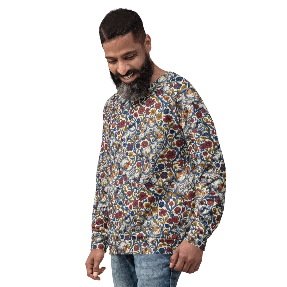 Cosmic Cat Garden on Sweatshirt — Left Front