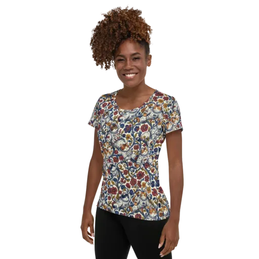 Cosmic Cat Garden on a Women's Athletic T-Shirt