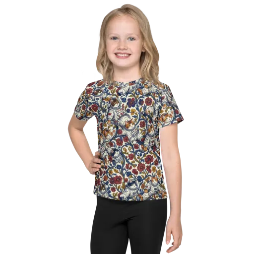 Cosmic Cat Garden on a Kids Crew Neck T-Shirt