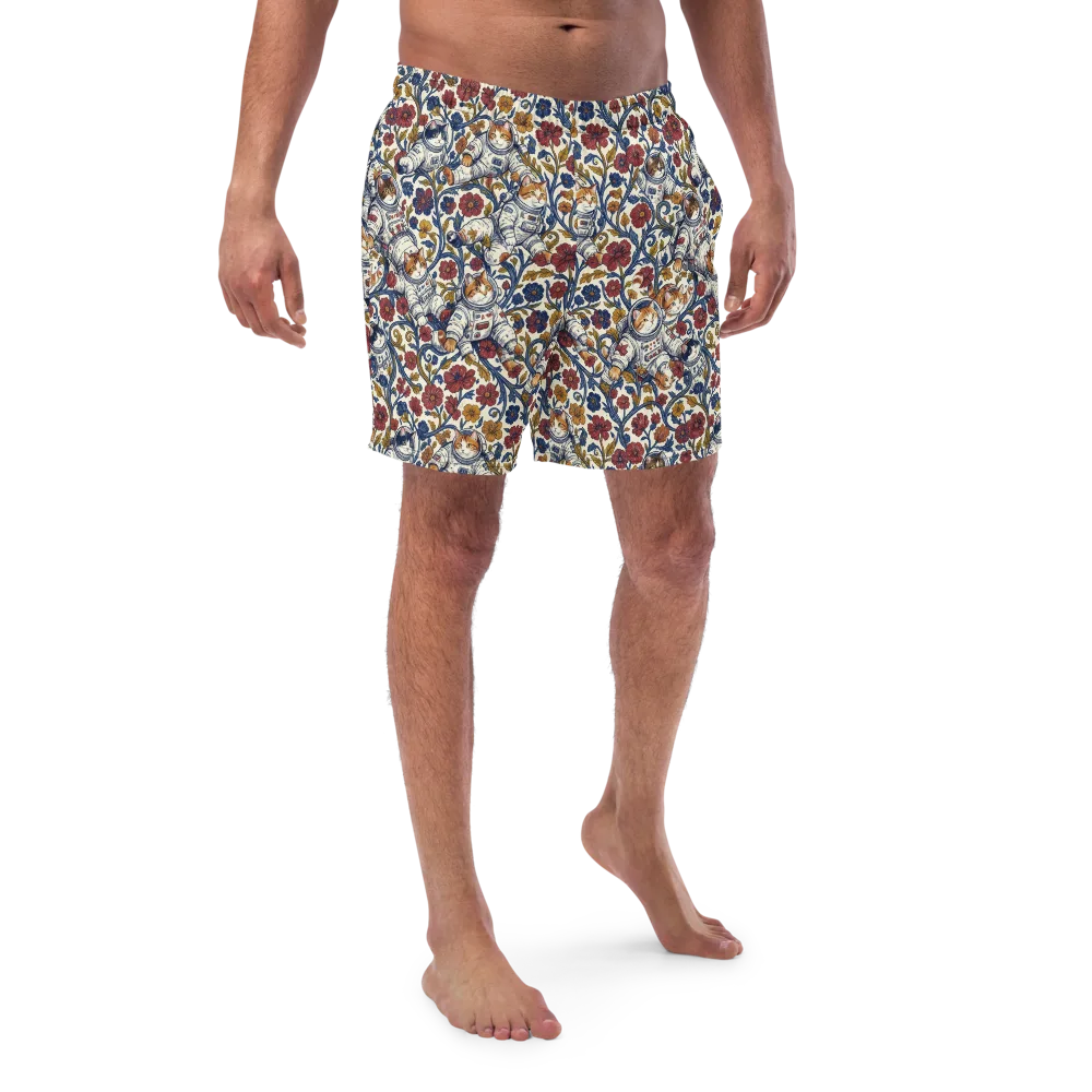 Cosmic Cat Garden on Swim Trunks — Front