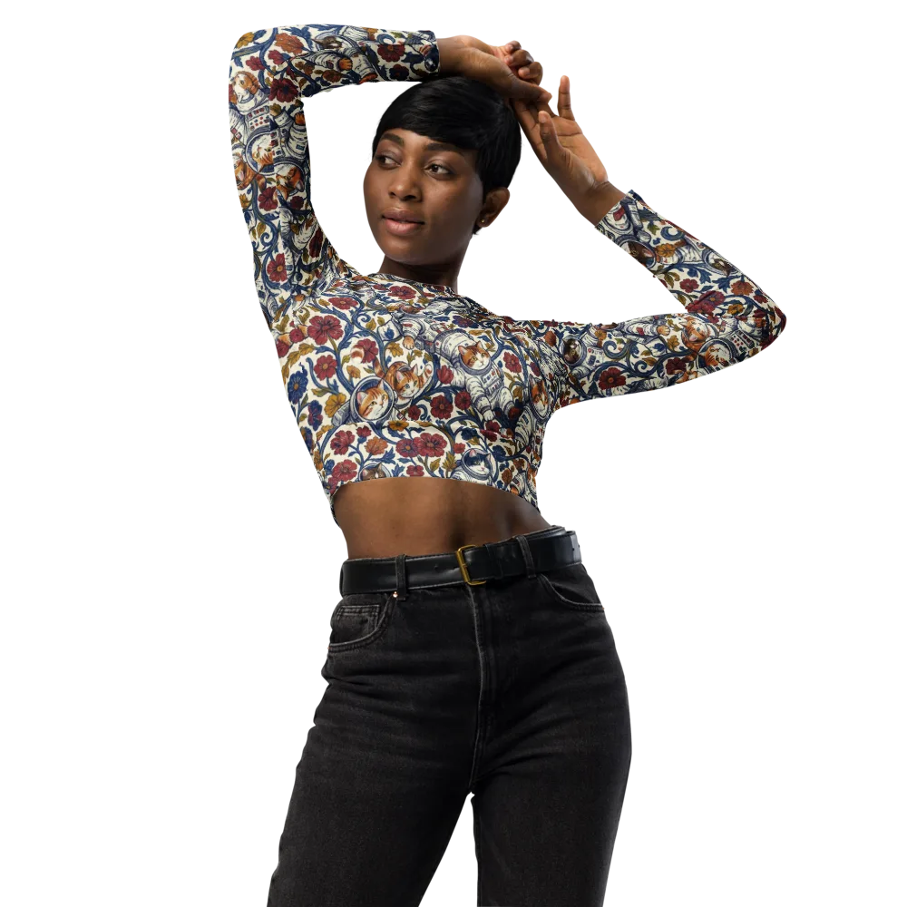 Cosmic Cat Garden on Long Sleeve Crop Top — Front