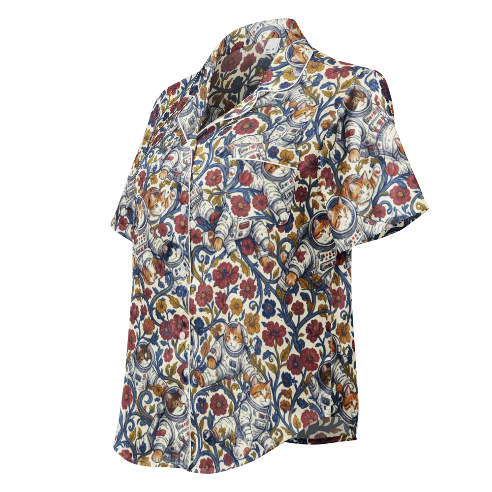 Cosmic Cat Garden on Women's Short Sleeve Pajama Top — Left Front