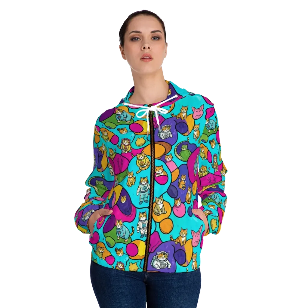 Starship Whiskers on Women's Full-Zip Hoodie — Front On Person