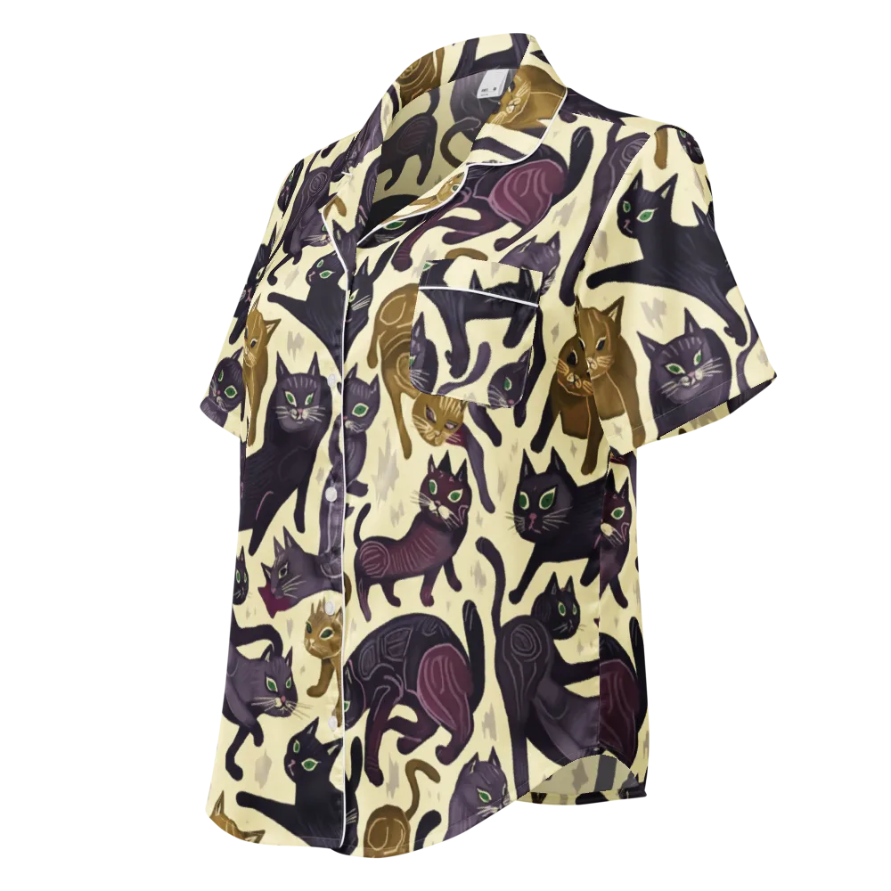 Whisker Nocturne on Women's Short Sleeve Pajama Top — Left Front
