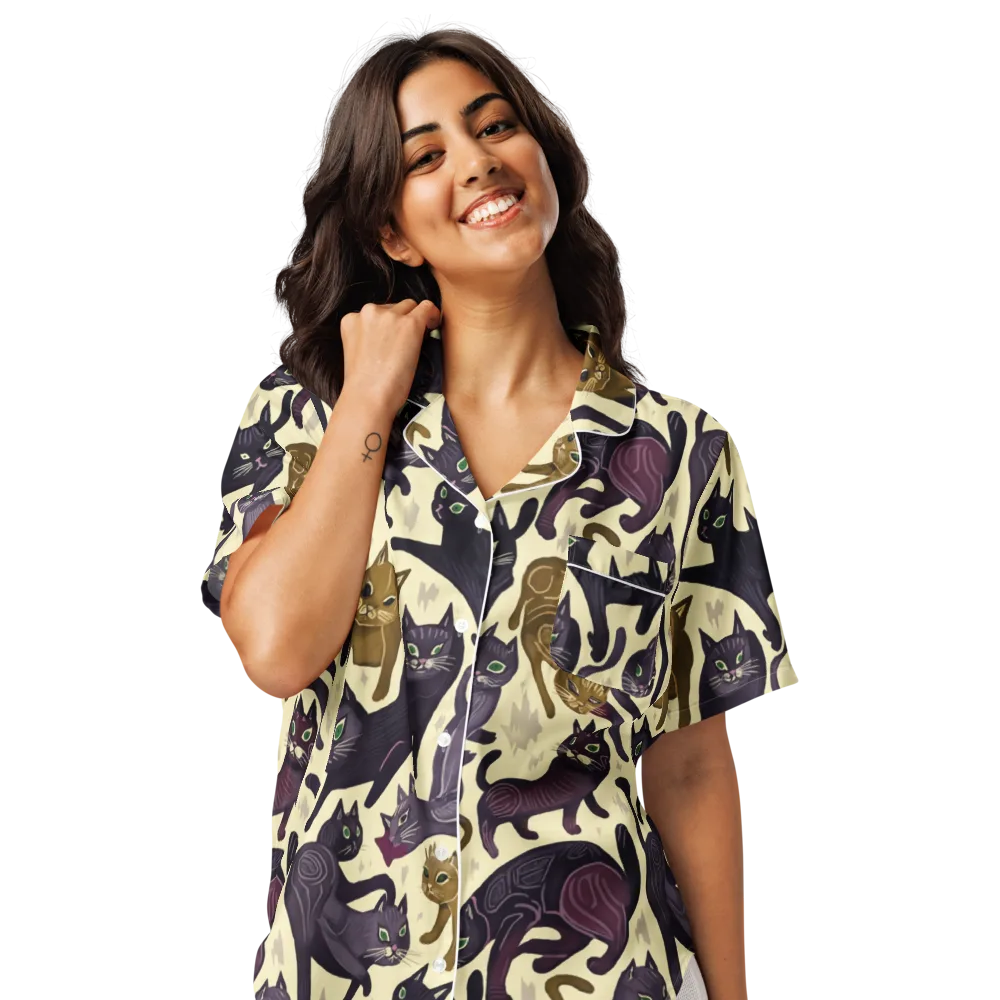 Whisker Nocturne on Women's Short Sleeve Pajama Top — Front
