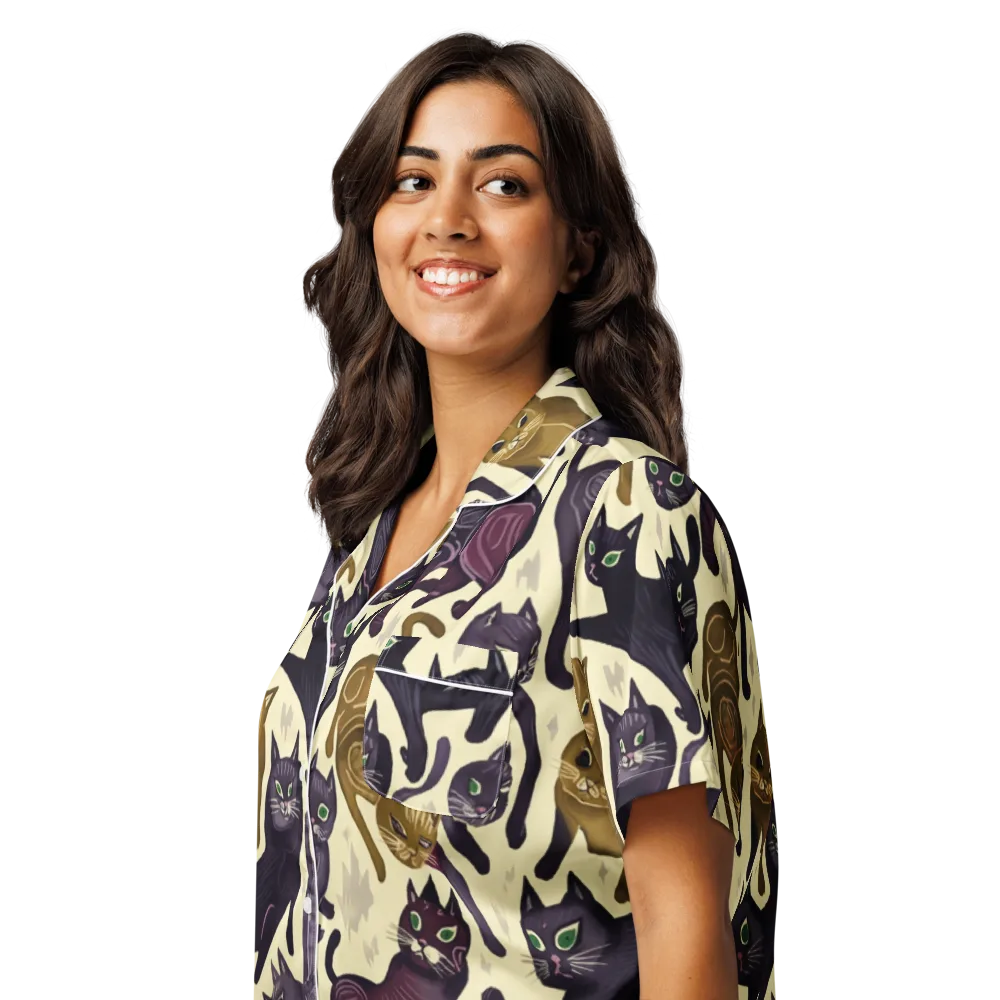 Whisker Nocturne on Women's Short Sleeve Pajama Top — Left Front