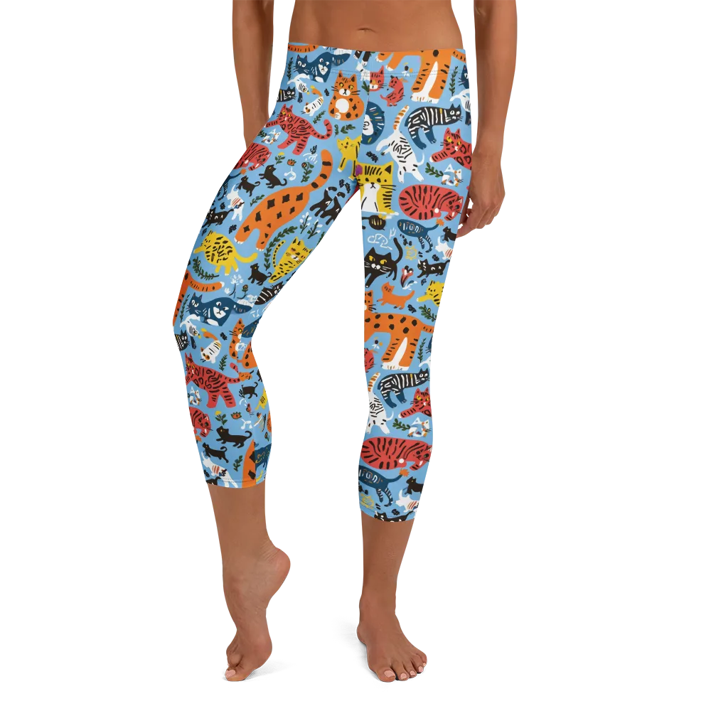 Feline Fiesta on Capri Leggings — Front