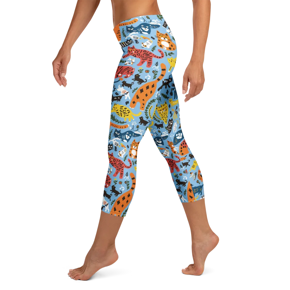 Feline Fiesta on Capri Leggings — Left