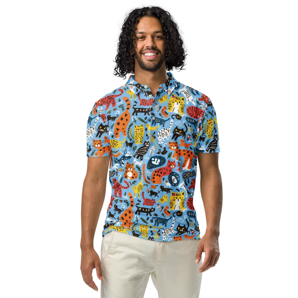 Feline Fiesta on Men's Slim Fit Polo Shirt — Front