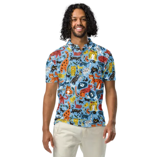 Feline Fiesta on a Men's Slim Fit Polo Shirt