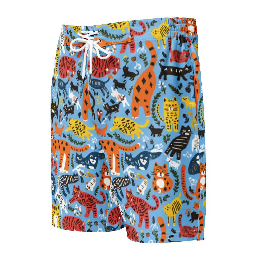 Feline Fiesta on Men's Board Shorts — Front