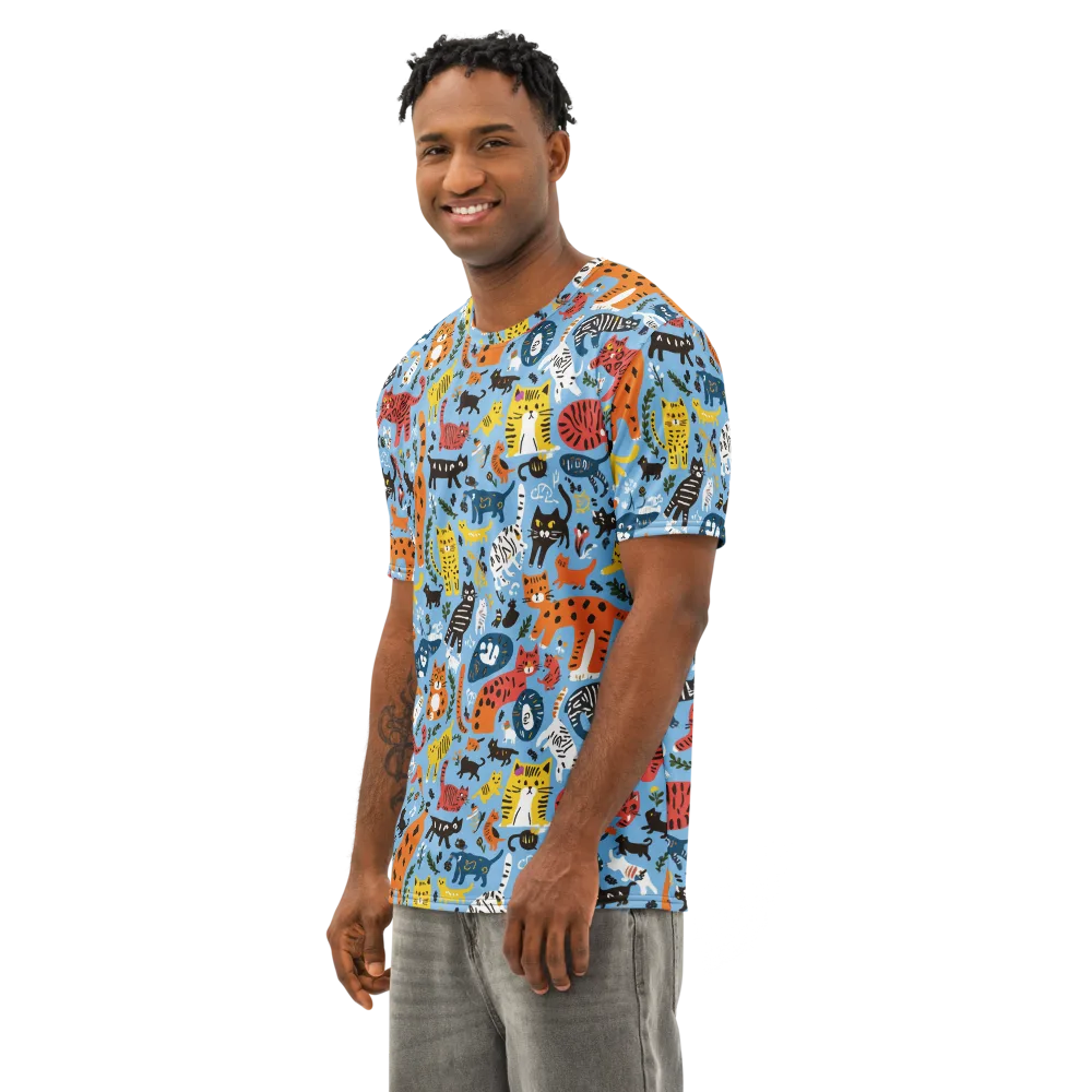 Feline Fiesta on Men's Cotton Crew Neck T-Shirt — Left Front