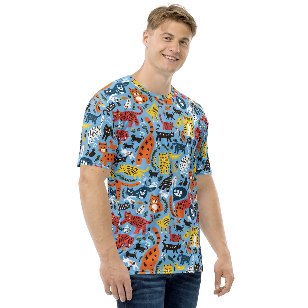 Feline Fiesta on Men's Crew Neck T-Shirt — Right