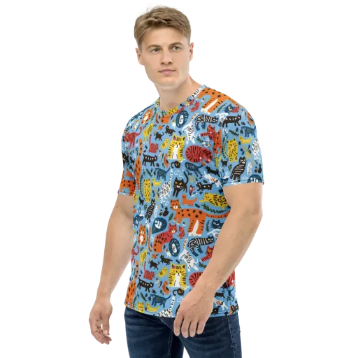 Feline Fiesta on a Men's Crew Neck T-Shirt