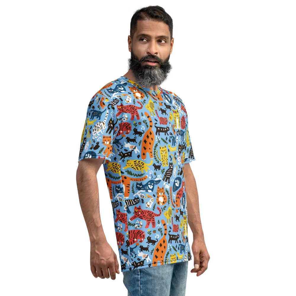 Feline Fiesta on Men's Crew Neck T-Shirt — Right