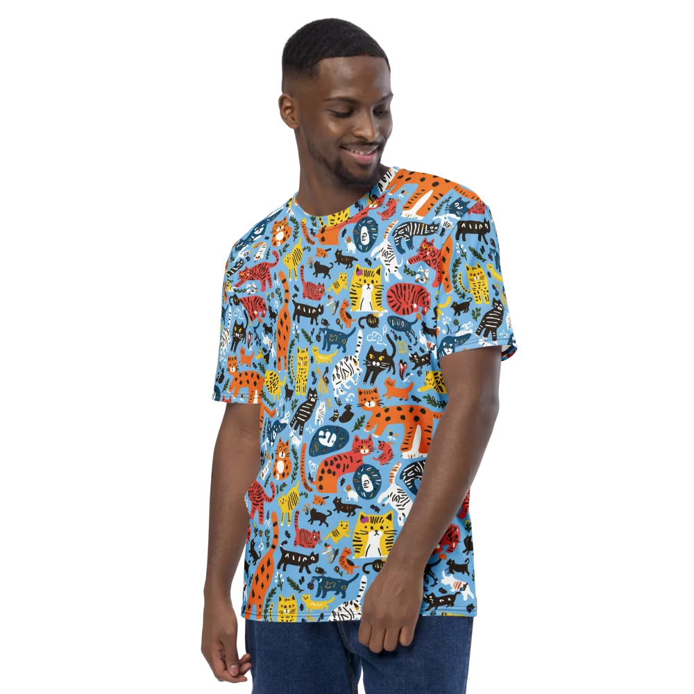 Feline Fiesta on Men's Crew Neck T-Shirt — Left