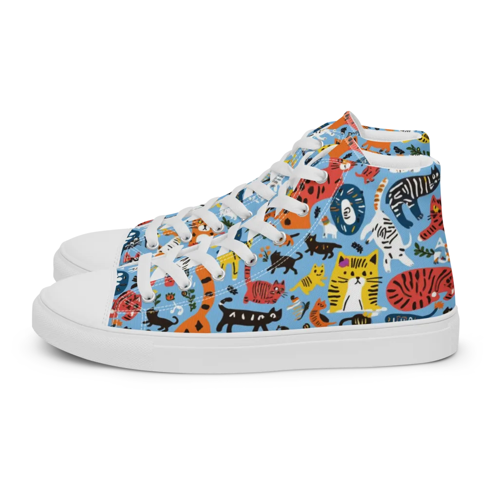 Feline Fiesta on Men's High Top Canvas Shoes — Left