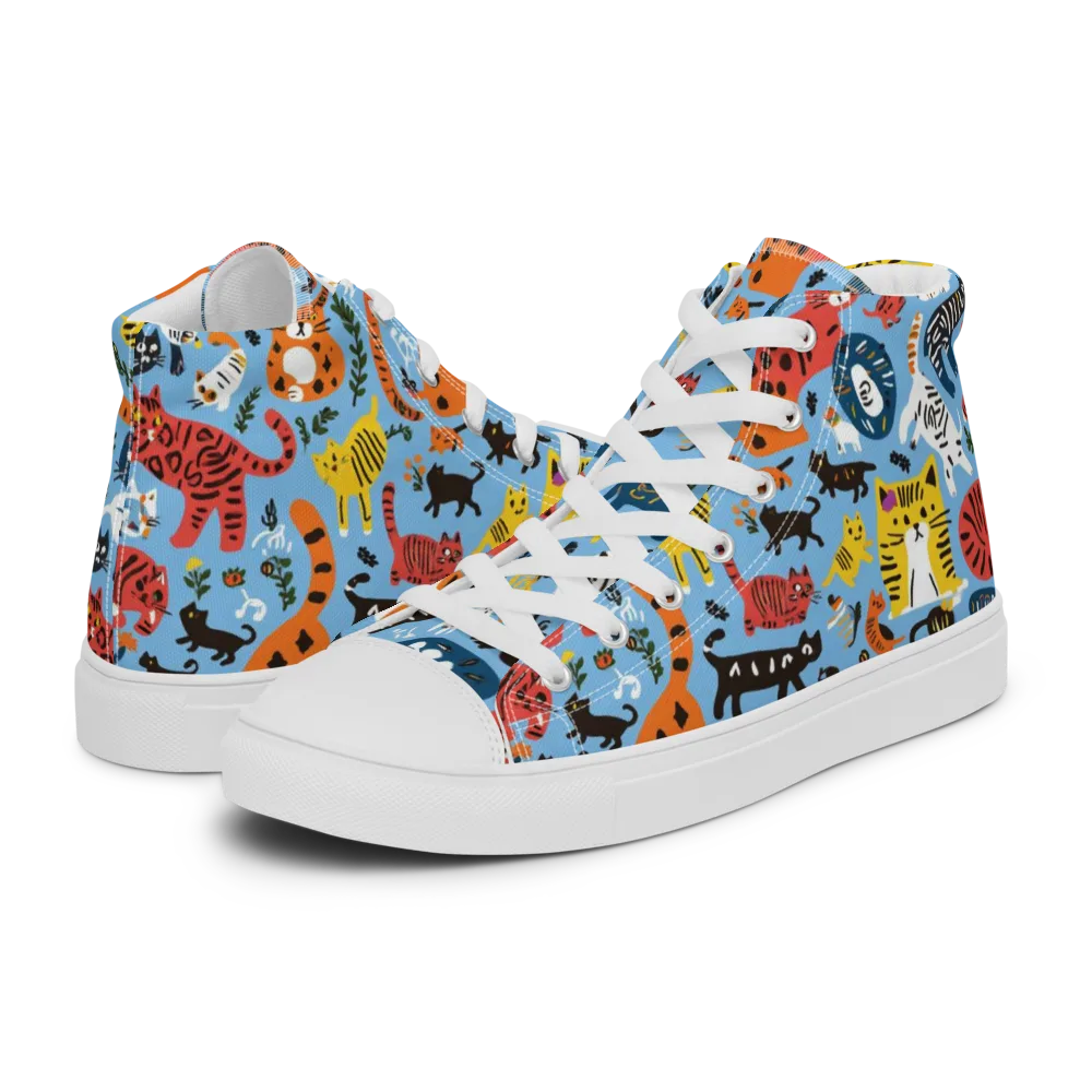 Feline Fiesta on Men's High Top Canvas Shoes — Left