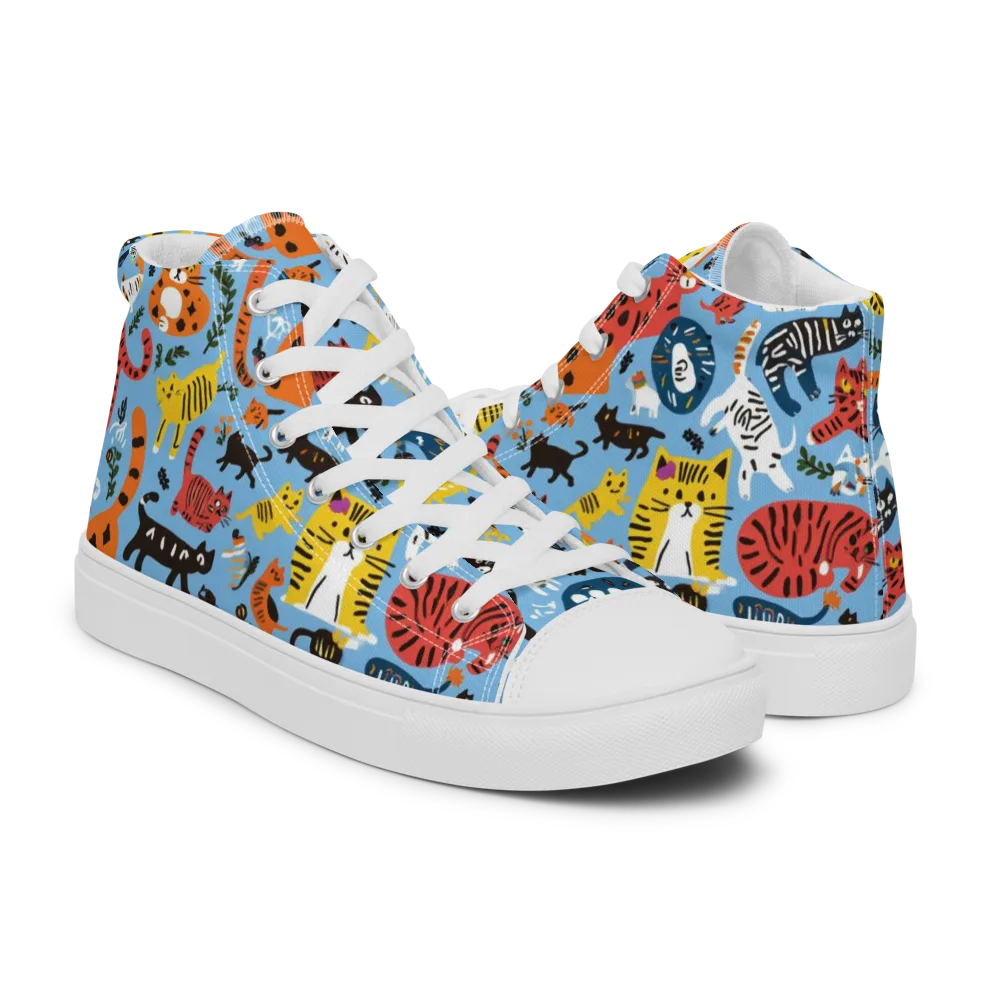 Feline Fiesta on Men's High Top Canvas Shoes — Right