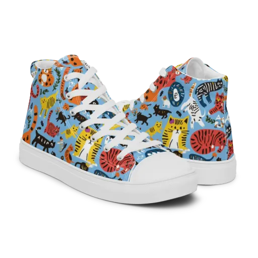 Feline Fiesta on a Men's High Top Canvas Shoes