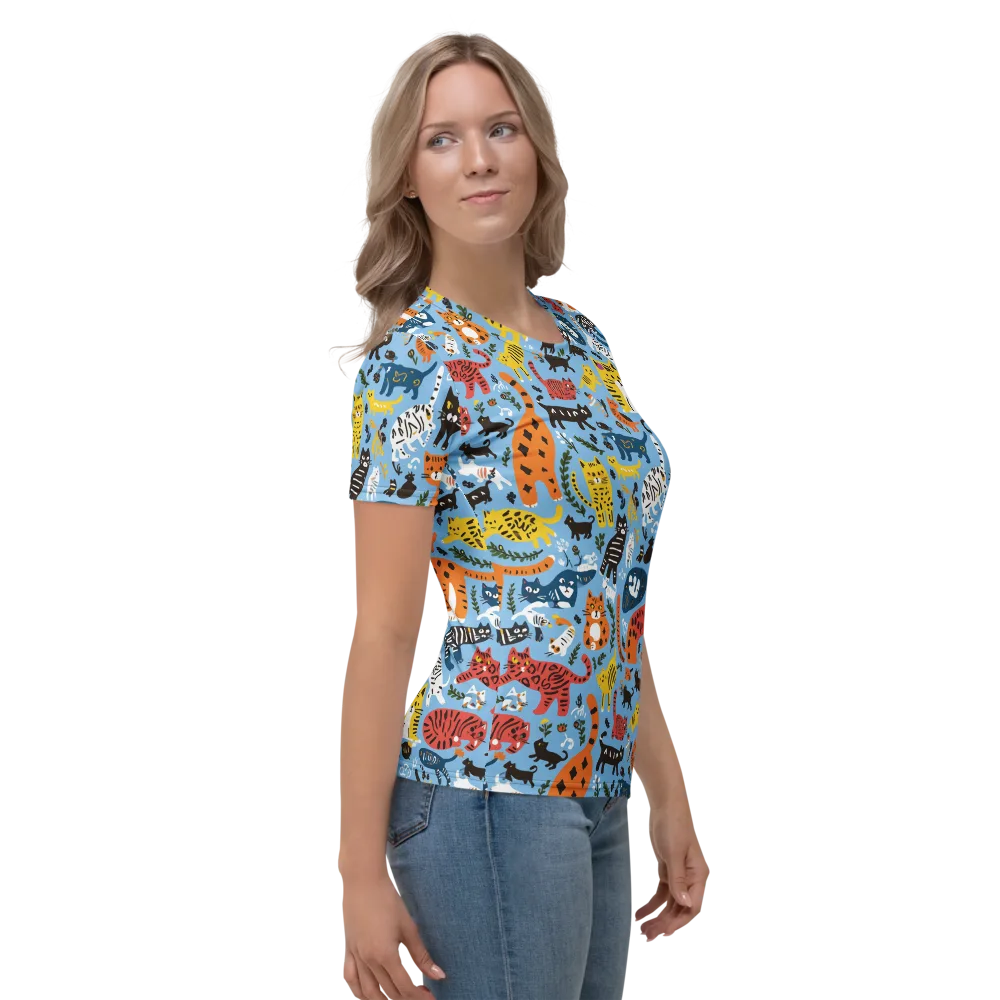 Feline Fiesta on Women's Crew Neck T-Shirt — Right