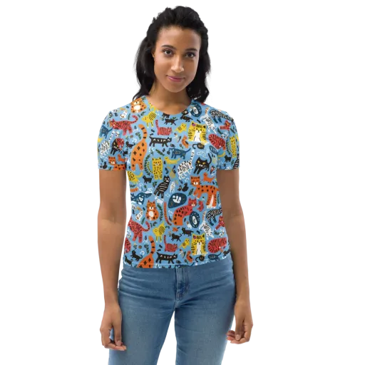 Feline Fiesta on a Women's Crew Neck T-Shirt