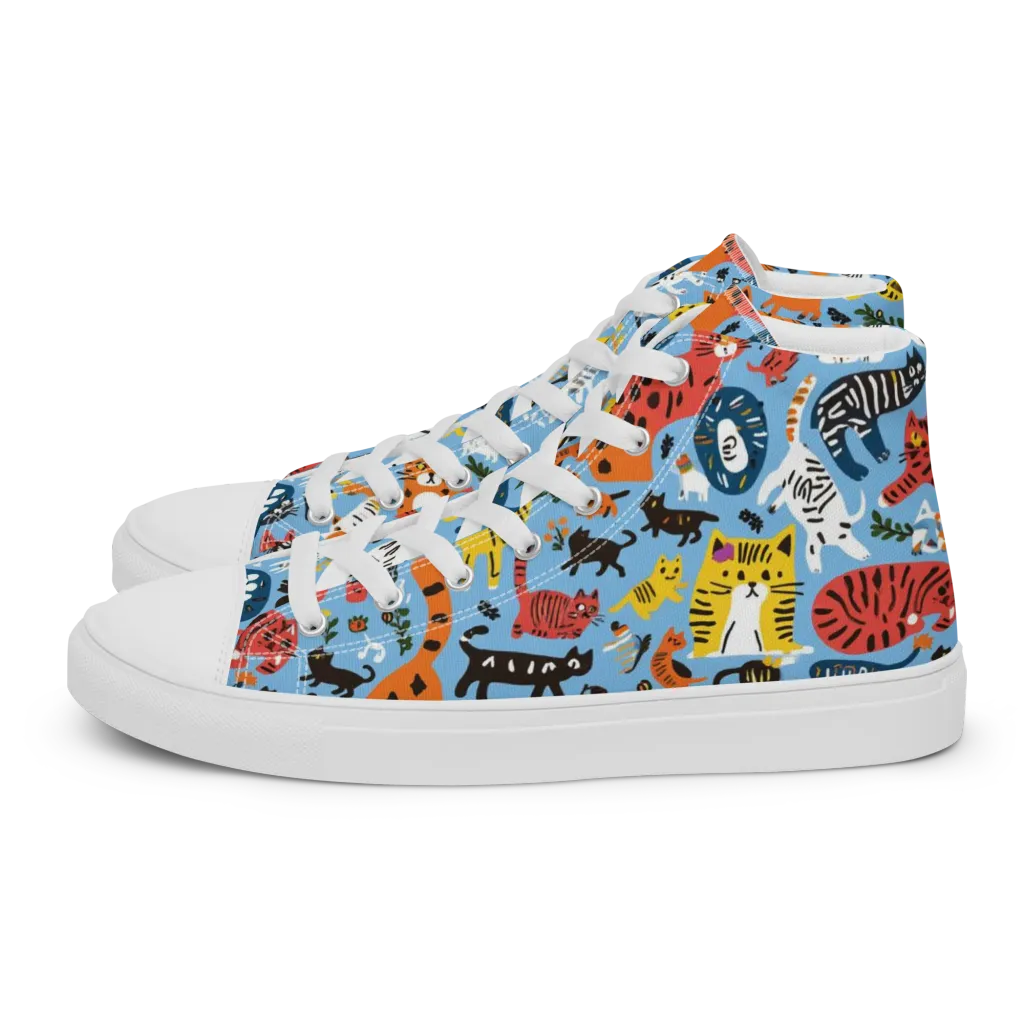 Feline Fiesta on Women's High Top Canvas Shoes — Left