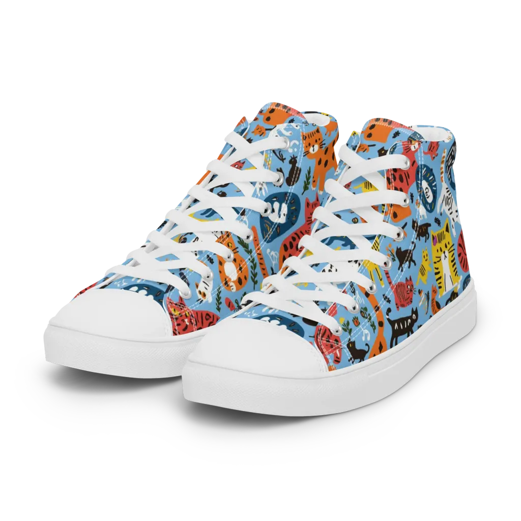 Feline Fiesta on Women's High Top Canvas Shoes — Left Front