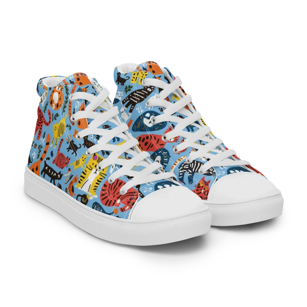 Feline Fiesta on Women's High Top Canvas Shoes — Right Front