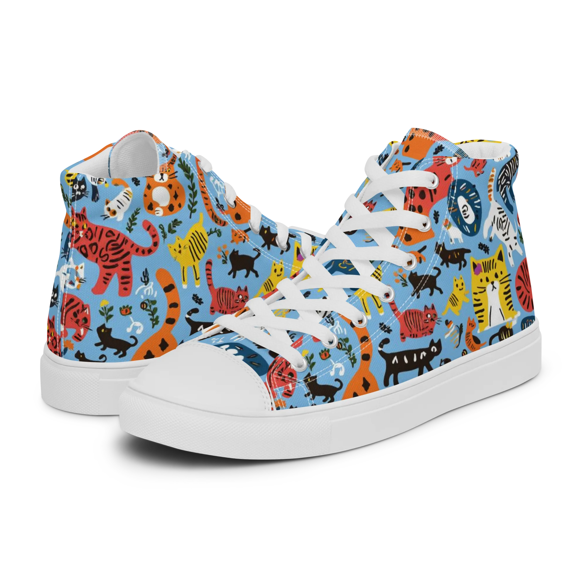 Feline Fiesta on Women's High Top Canvas Shoes — Left