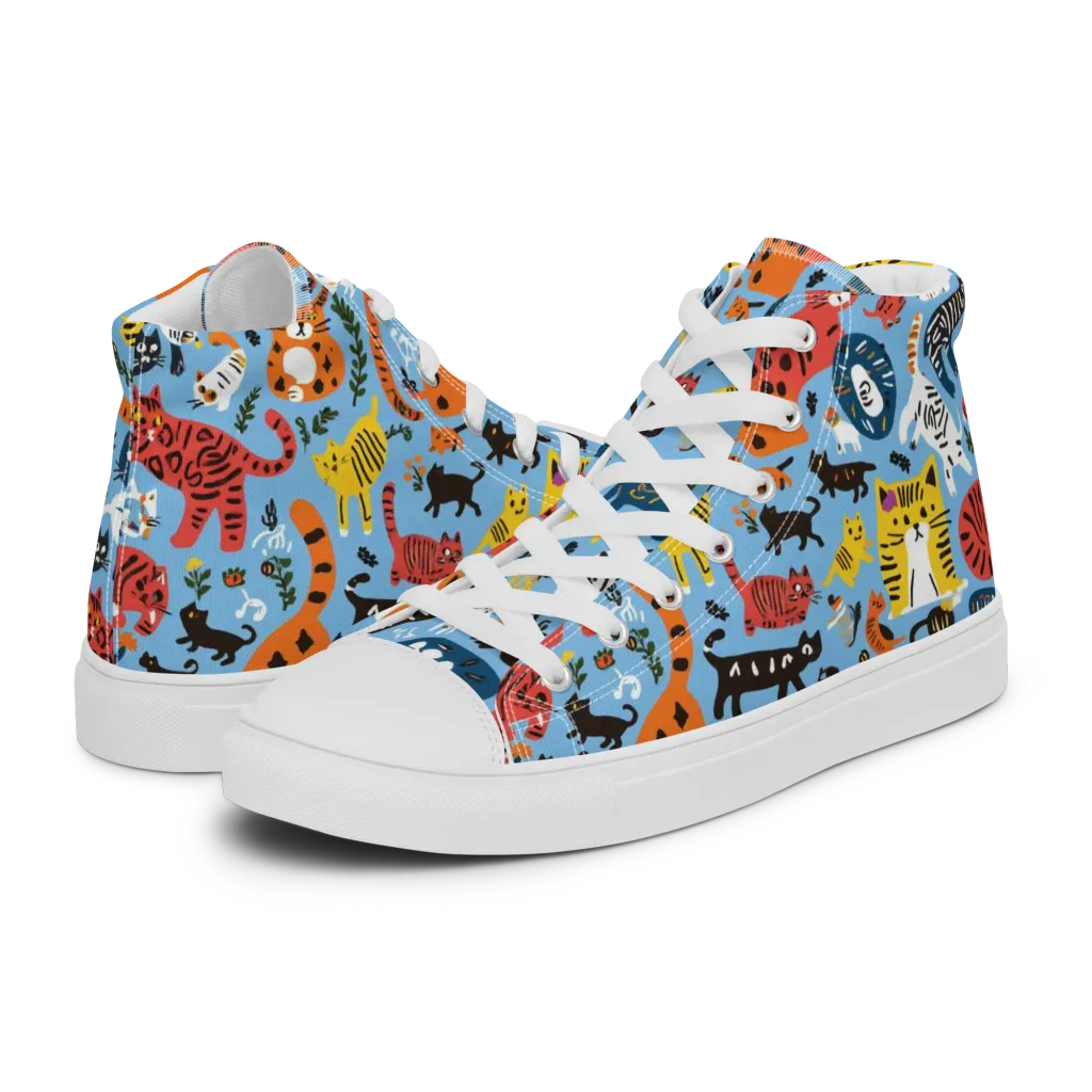 Feline Fiesta on Women's High Top Canvas Shoes — Left