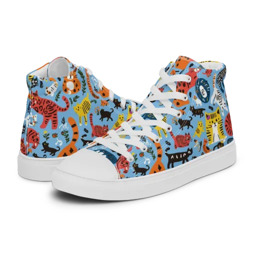 Feline Fiesta on a Women's High Top Canvas Shoes