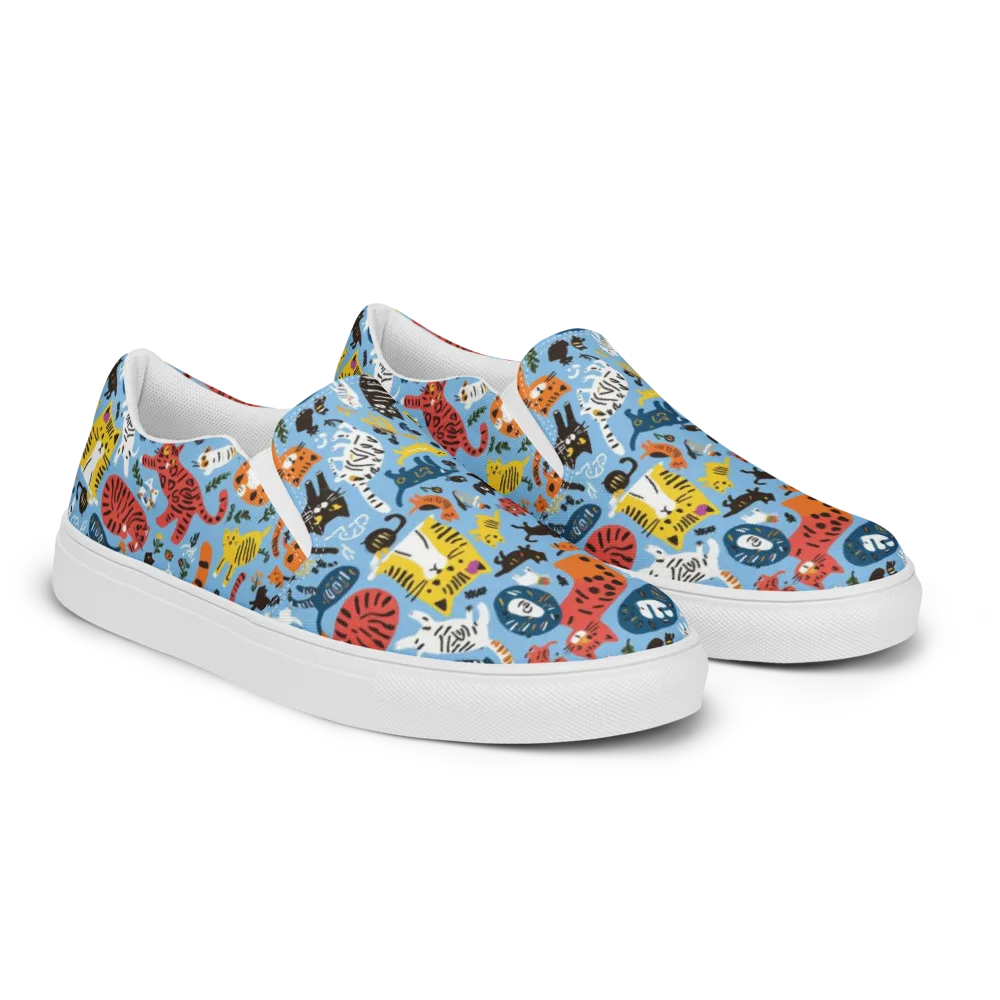 Feline Fiesta on Men's Slip-On Canvas Shoes — Right Front
