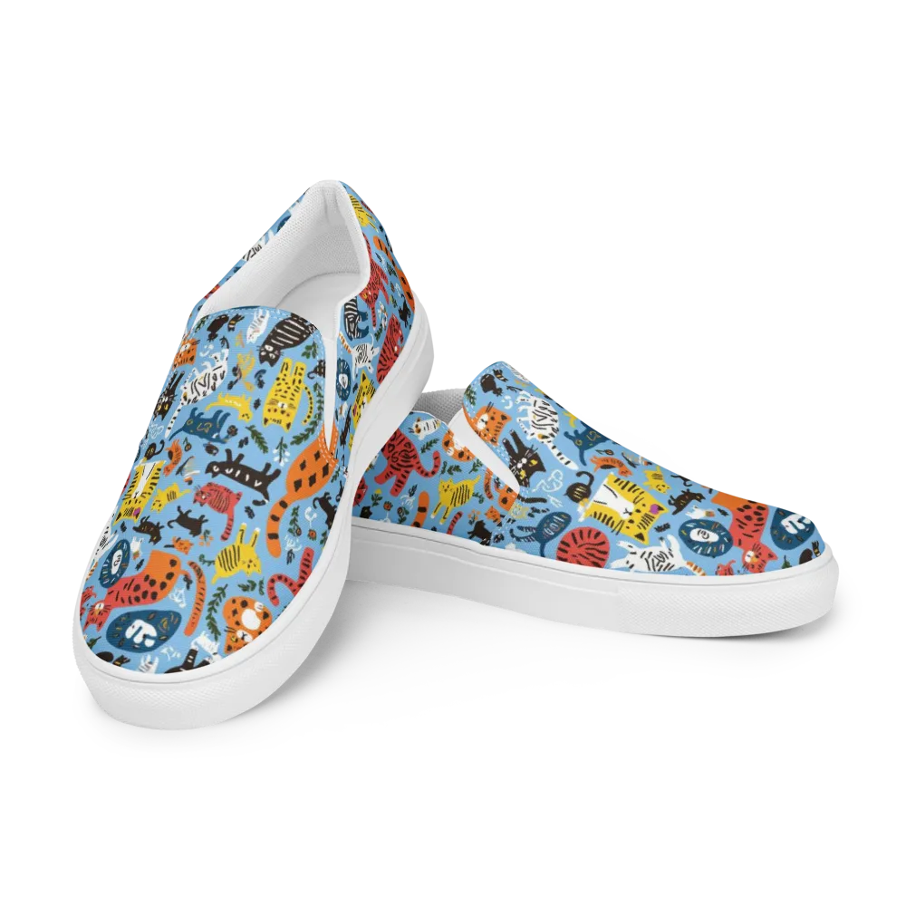Feline Fiesta on Men's Slip-On Canvas Shoes — Left Front