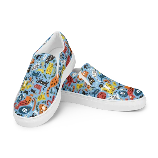 Feline Fiesta on a Men's Slip-On Canvas Shoes