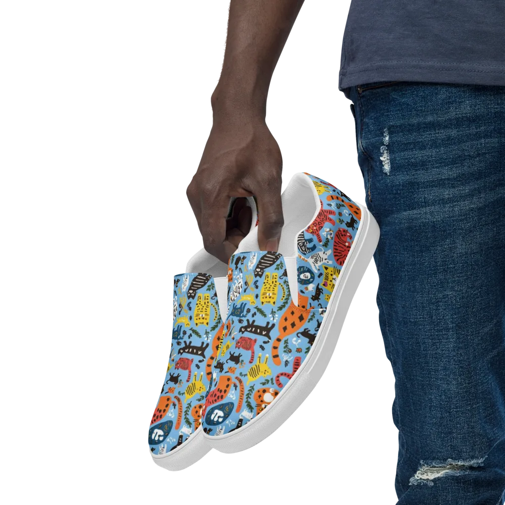 Feline Fiesta on Men's Slip-On Canvas Shoes — Left Front