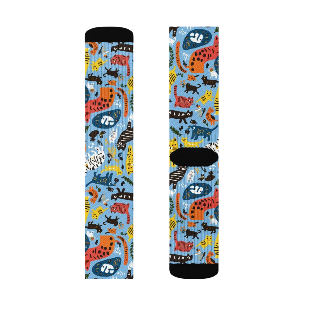 Feline Fiesta on Socks — Left Sock