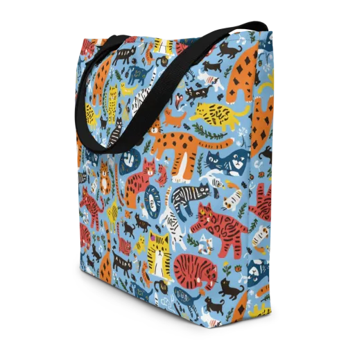 Feline Fiesta on a Large Tote Bag W/ Pocket