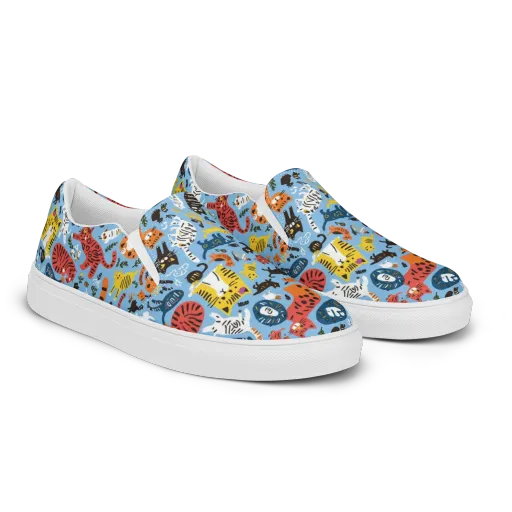 Feline Fiesta on a Women's Slip-On Canvas Shoes