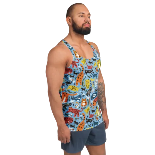 Feline Fiesta on a Men's Tank Top