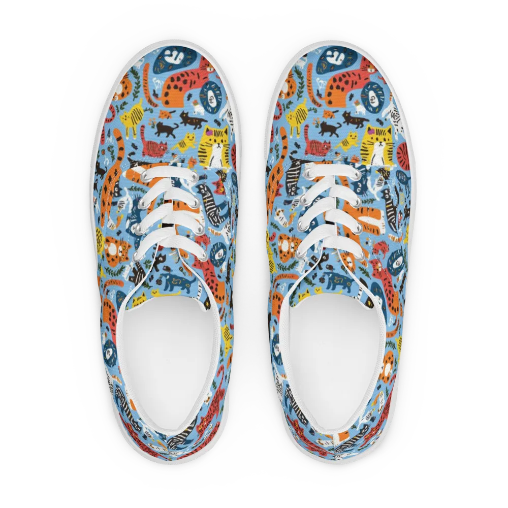 Feline Fiesta on Men's Lace-Up Canvas Shoes — Front