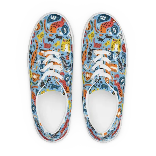 Feline Fiesta on a Men's Lace-Up Canvas Shoes