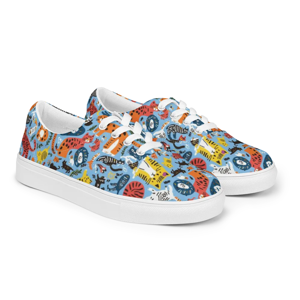 Feline Fiesta on Men's Lace-Up Canvas Shoes — Right Front