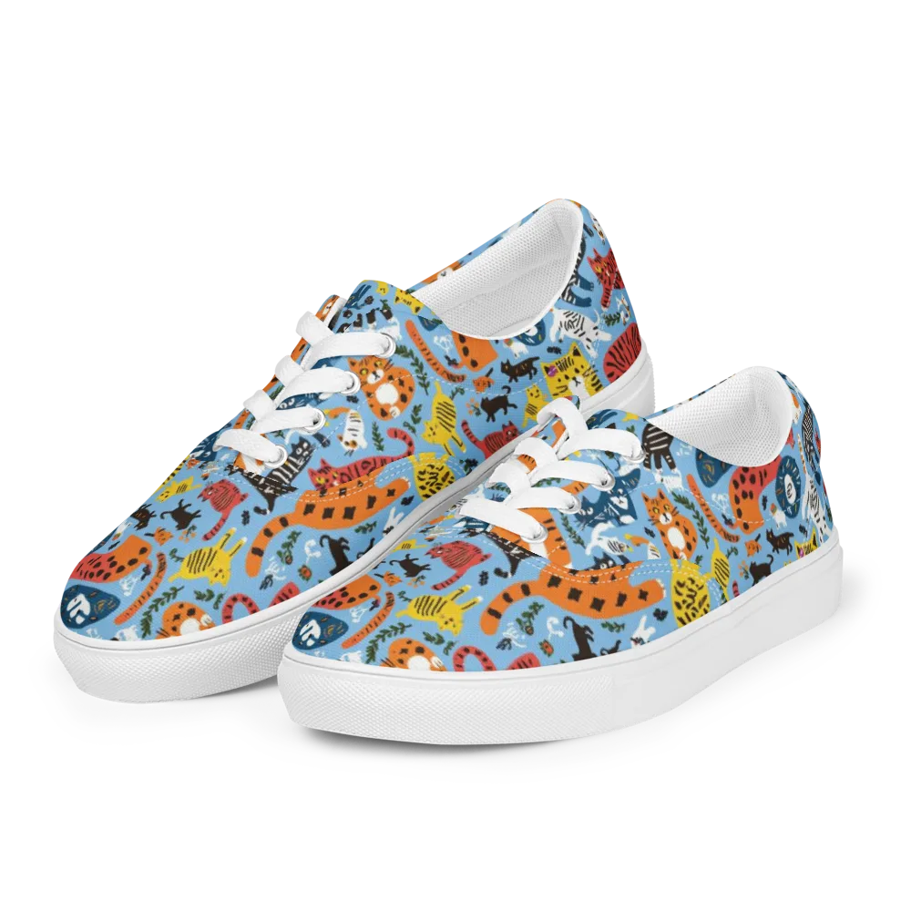 Feline Fiesta on Men's Lace-Up Canvas Shoes — Left Front