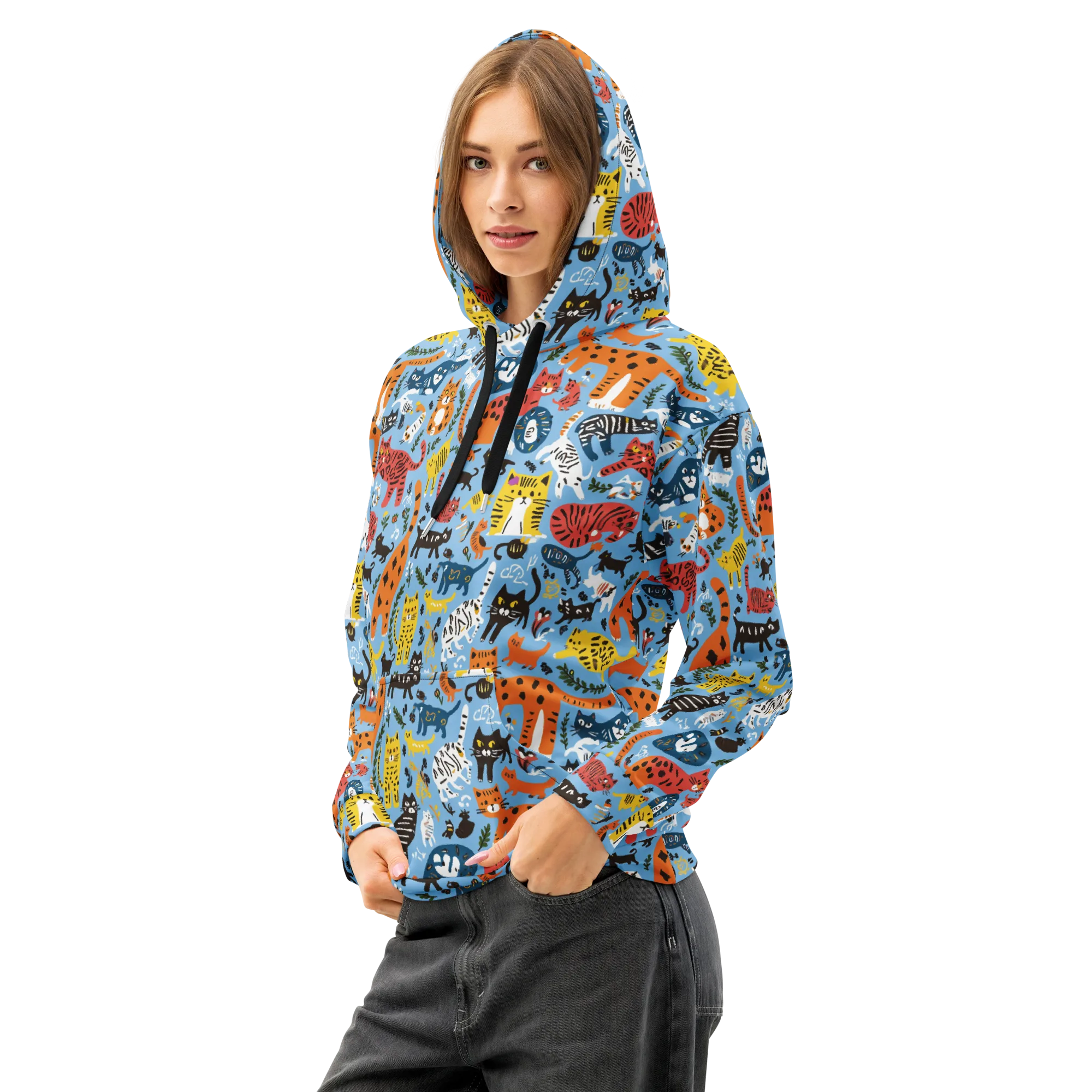 Feline Fiesta on Cotton Hoodie — Left Front