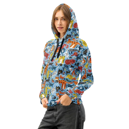 Feline Fiesta on a Cotton Hoodie