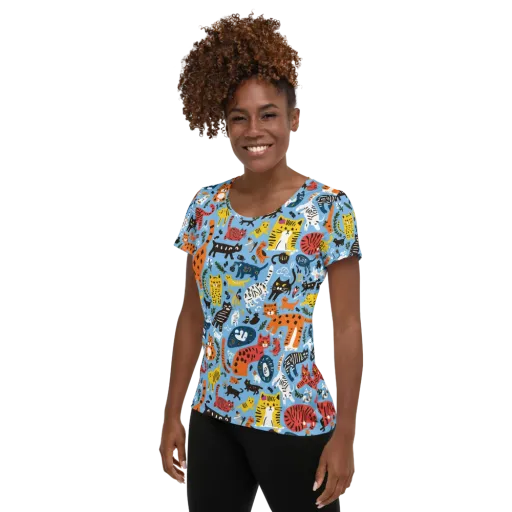 Feline Fiesta on a Women's Athletic T-Shirt