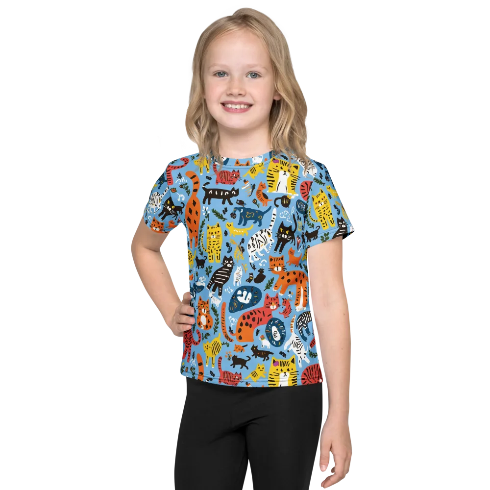 Feline Fiesta on Kids Crew Neck T-Shirt — Front